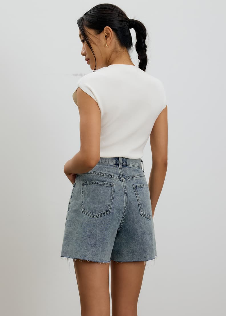 Sana High Waist Fray Denim Shorts | Love, Bonito US