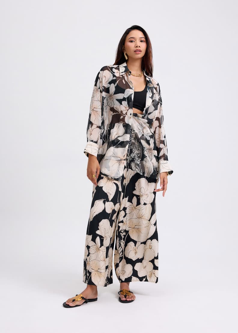 Georgette Oversized Sheer Tunic Shirt in Garden City Blooms