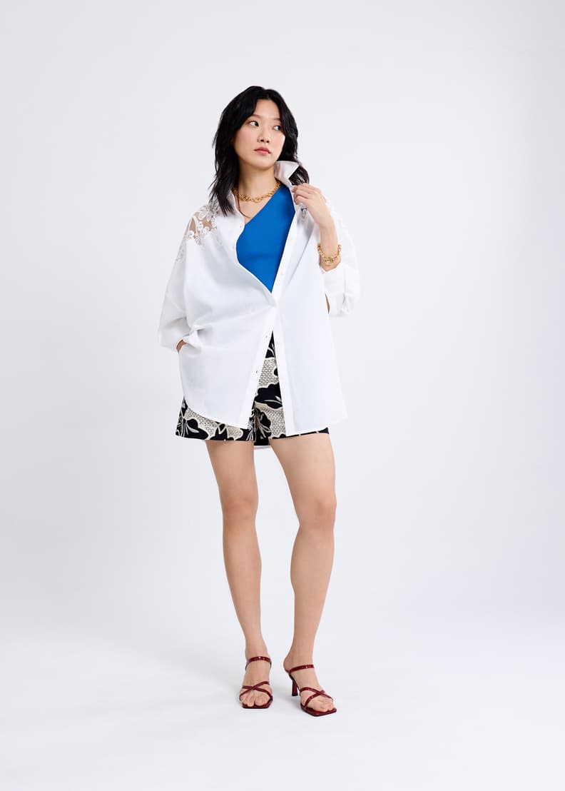 Oversized Lace Patchwork Button-Down Collared Shirt | Love