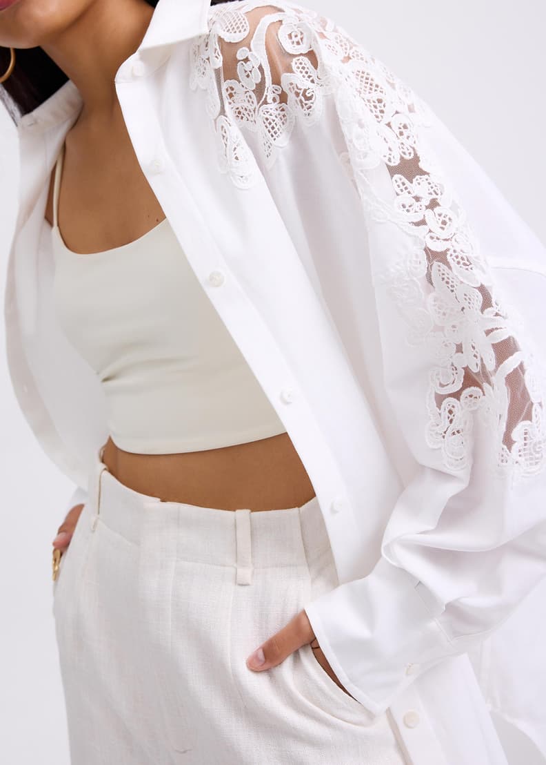 Oversized Lace Patchwork Button-Down Collared Shirt | Love