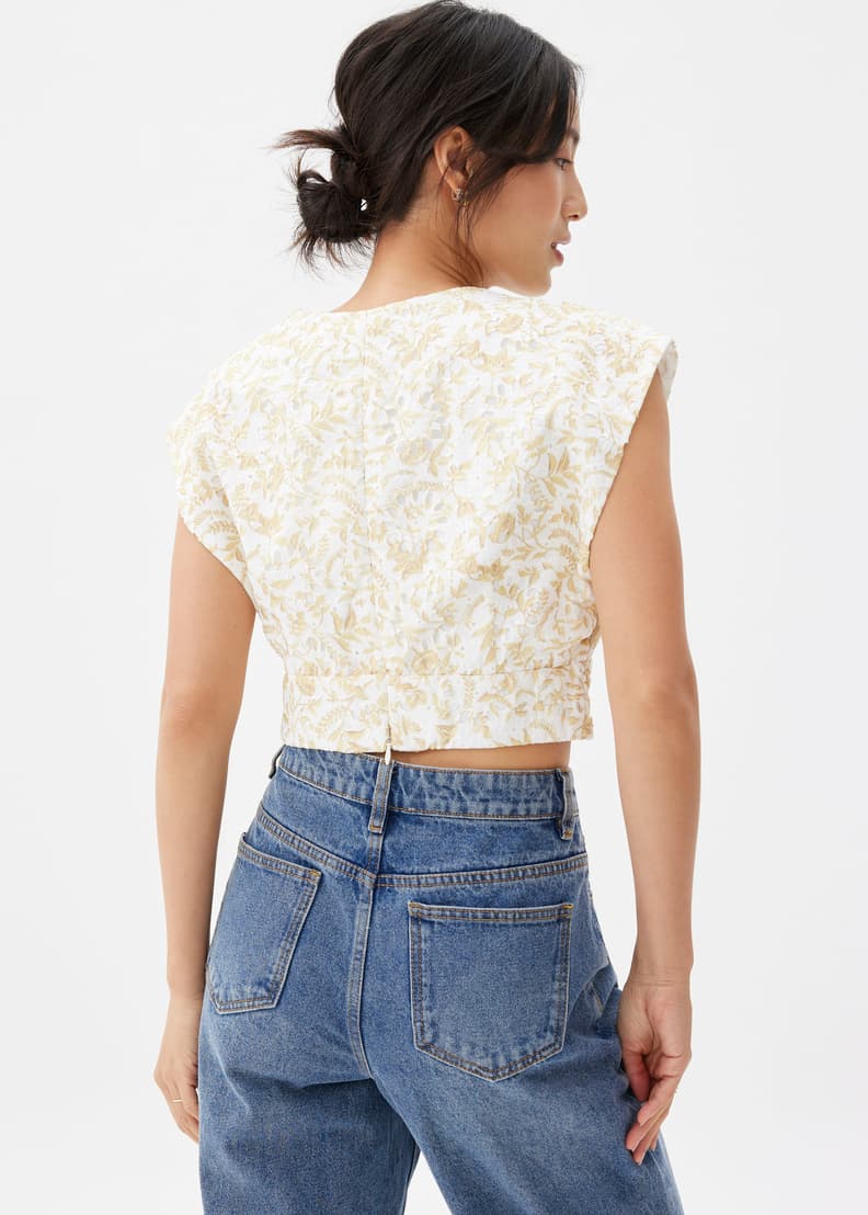 Floral Broderie V-neck Crop Top | Love, Bonito US