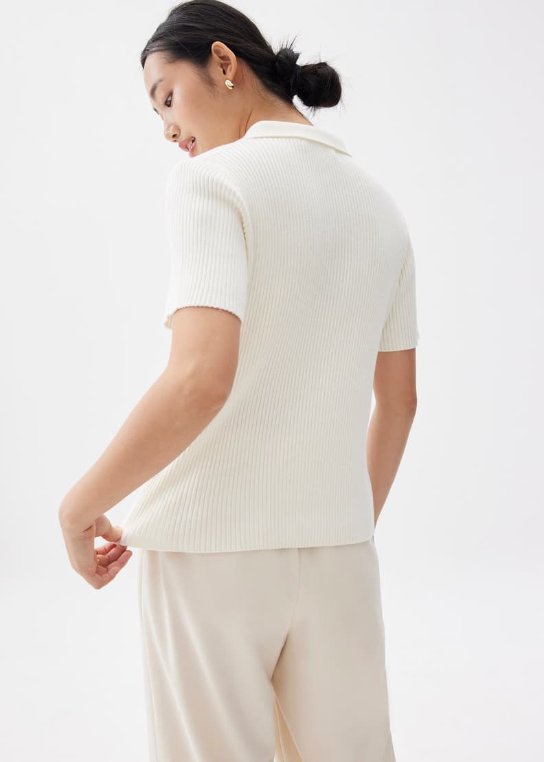【COSYHARU】Open 5 button ribbed round knit short ver COSYHARU (コシハル) - オープン5ボタンリブラウンドニット