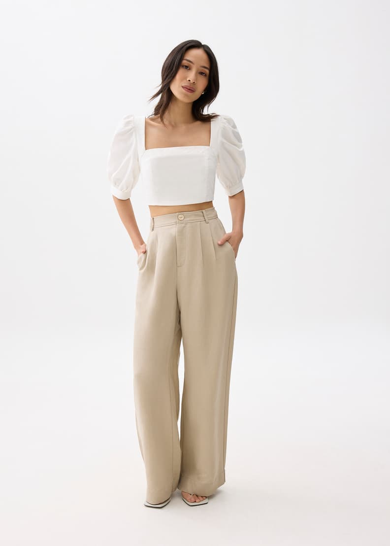 White Textured Top - Bow Top - Puff Sleeve Top - Women's Top