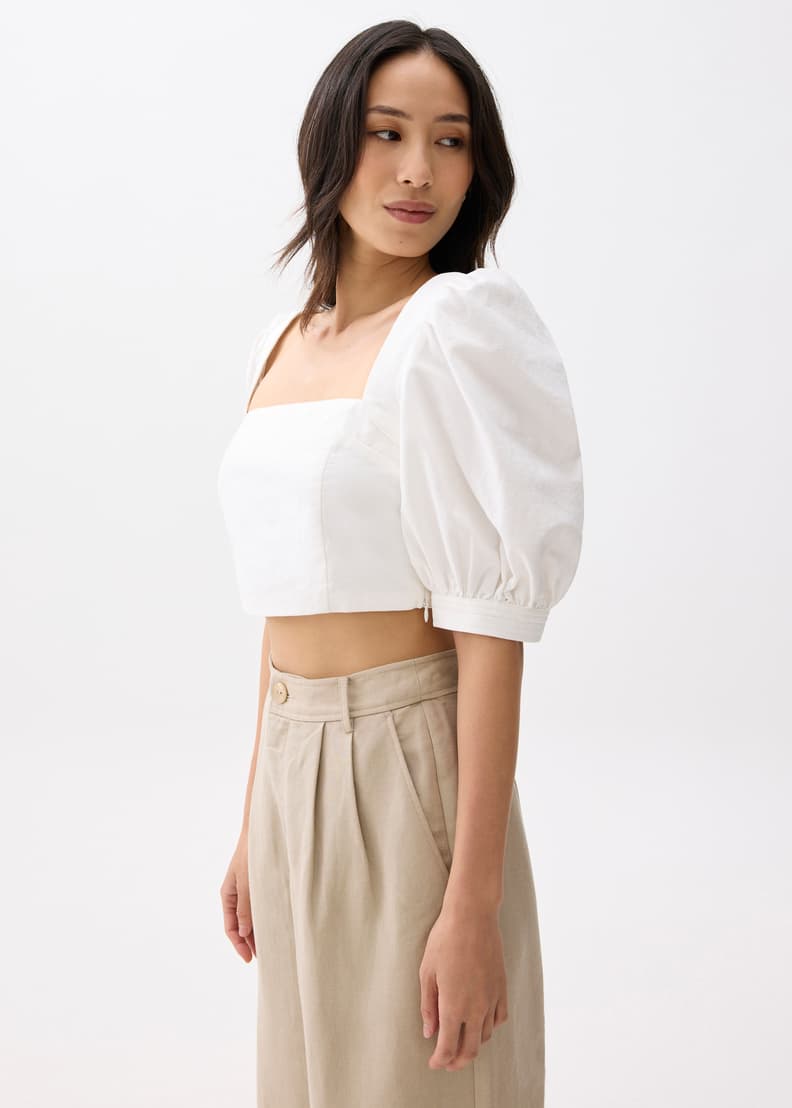 Cotton Puff Sleeve Fitted Crop Top | Love, Bonito US