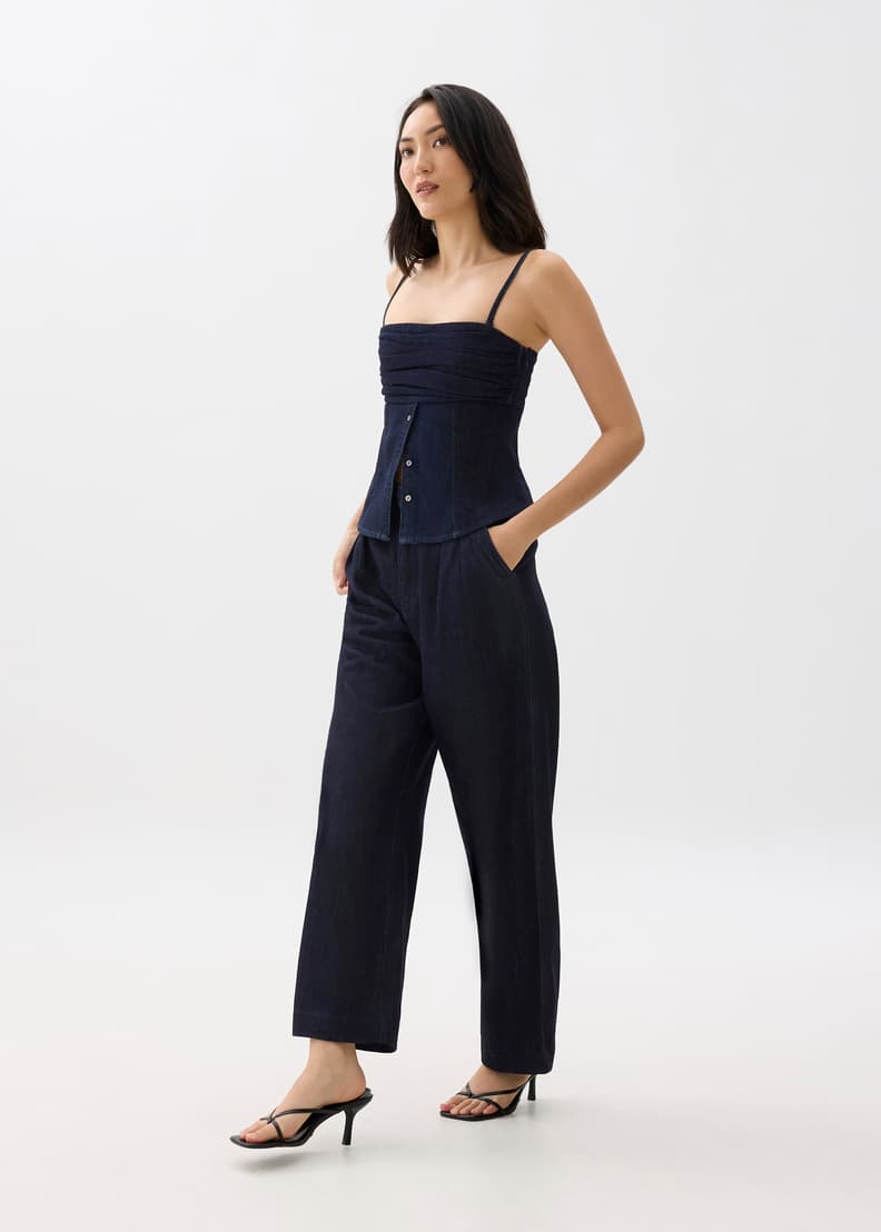 Denim Pleated Bustier Top | Love, Bonito INTL