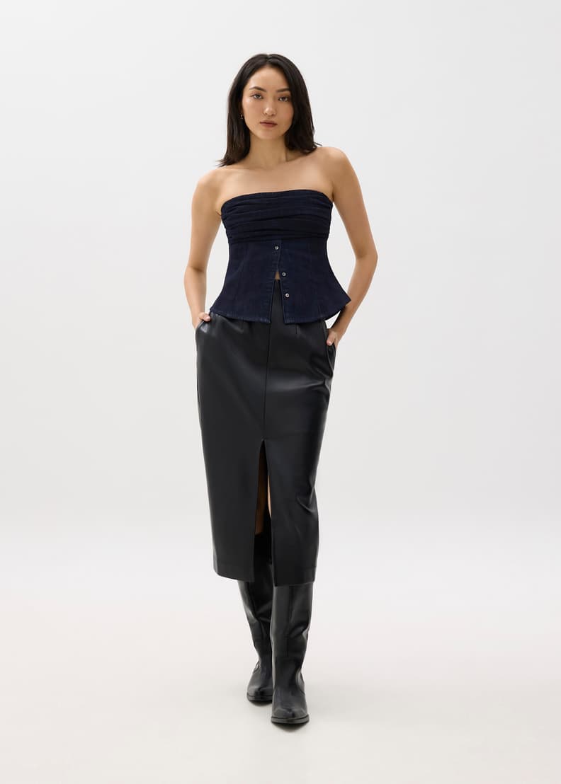 Denim Pleated Bustier Top | Love, Bonito US