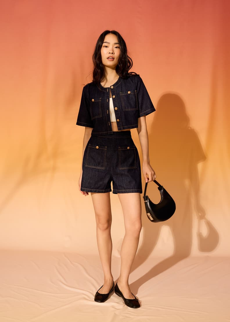 ァッション人気ブランドランキング Boxy Cropped Denim Top US Bonito Love, | カットソー(長袖/七分)