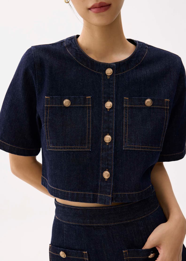 Denim Cropped Boxy Top | Love, Bonito US