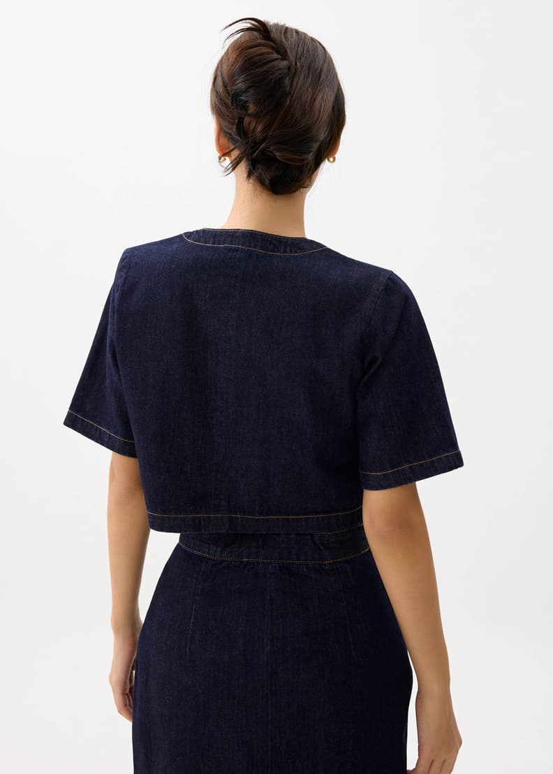 新発売の | Top Boxy Cropped Denim Love, US Bonito カットソー(長袖/七分)