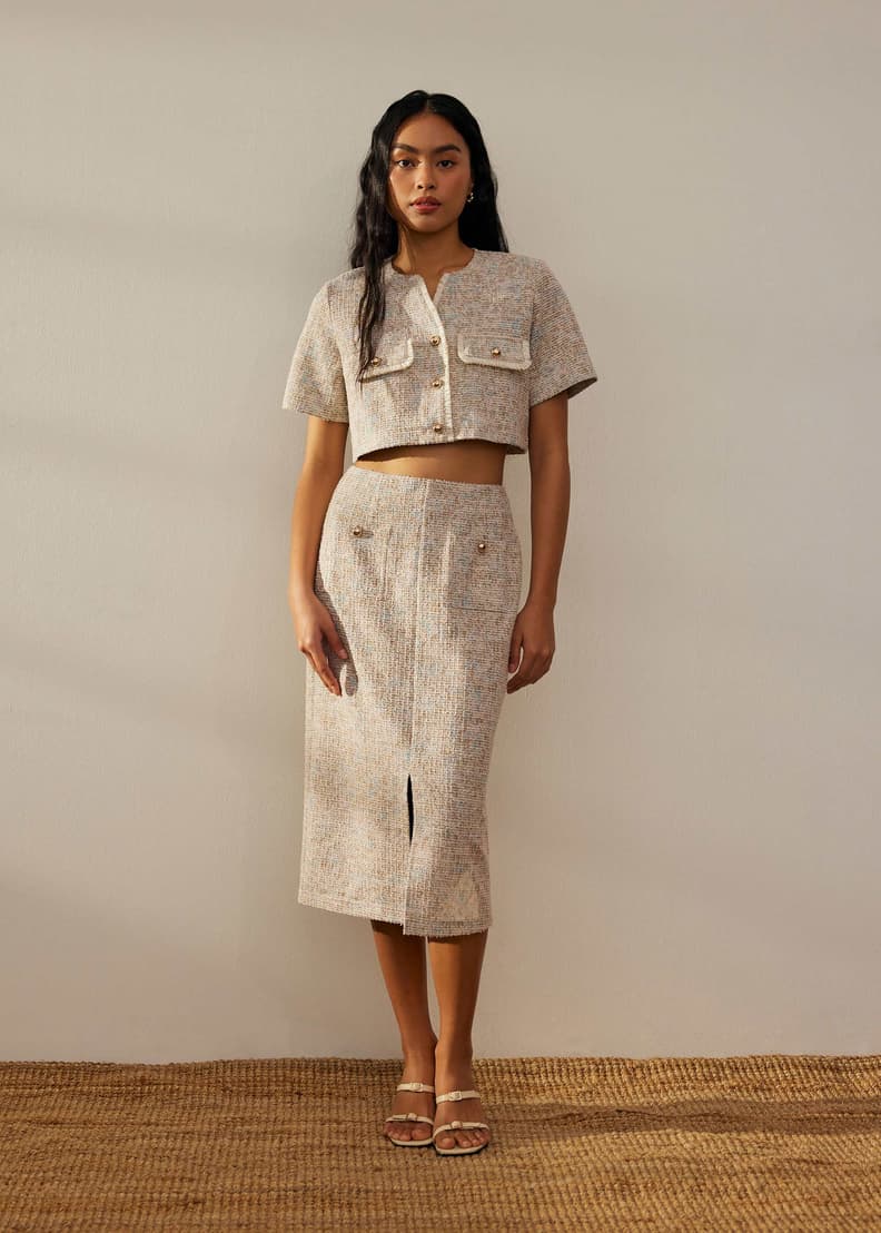 【Chikashitsu +】tweed cropped shirt 大阪店WEB限定受注制【Chikashitsu +】tweed cropped shirt