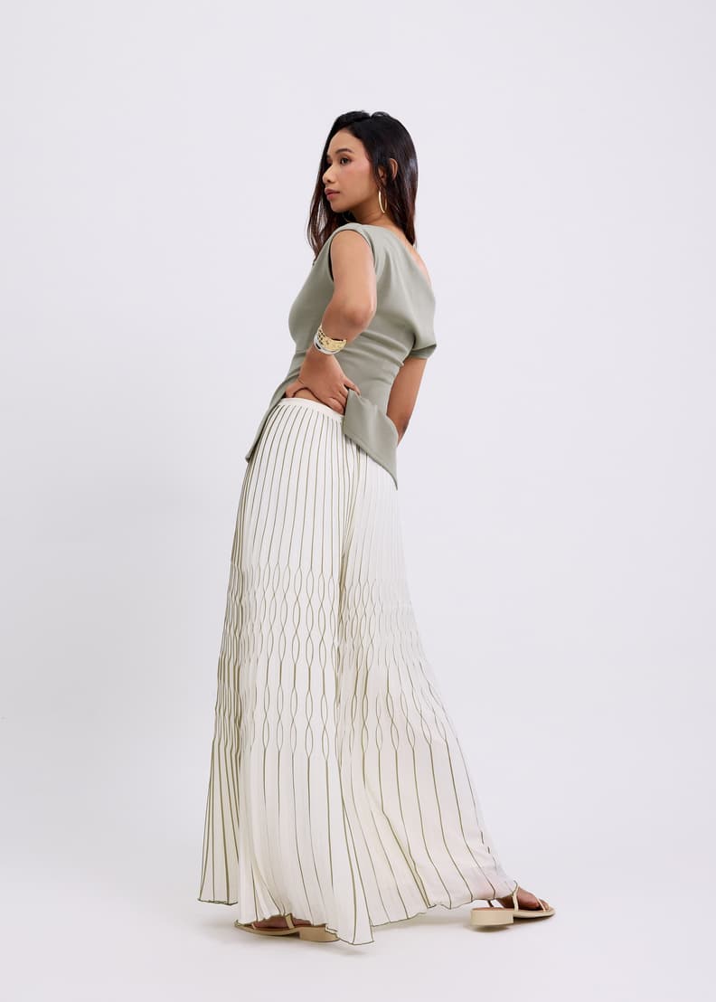 【BAON】Corenti Banding Ribbed Brushed Wide Pants Betrodi Women Cable Knit Sweater Pants High Waist Wide Leg