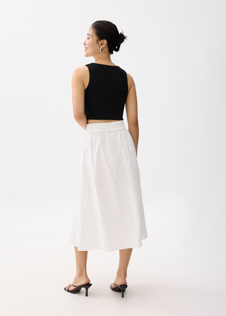 Midi skirt with lace, White - Sisley