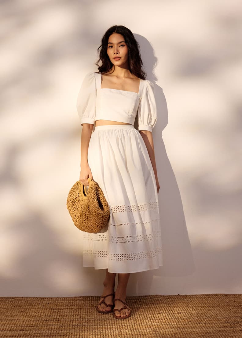 Elastic Broderie Fit & Flare Midaxi Skirt | Love, Bonito US