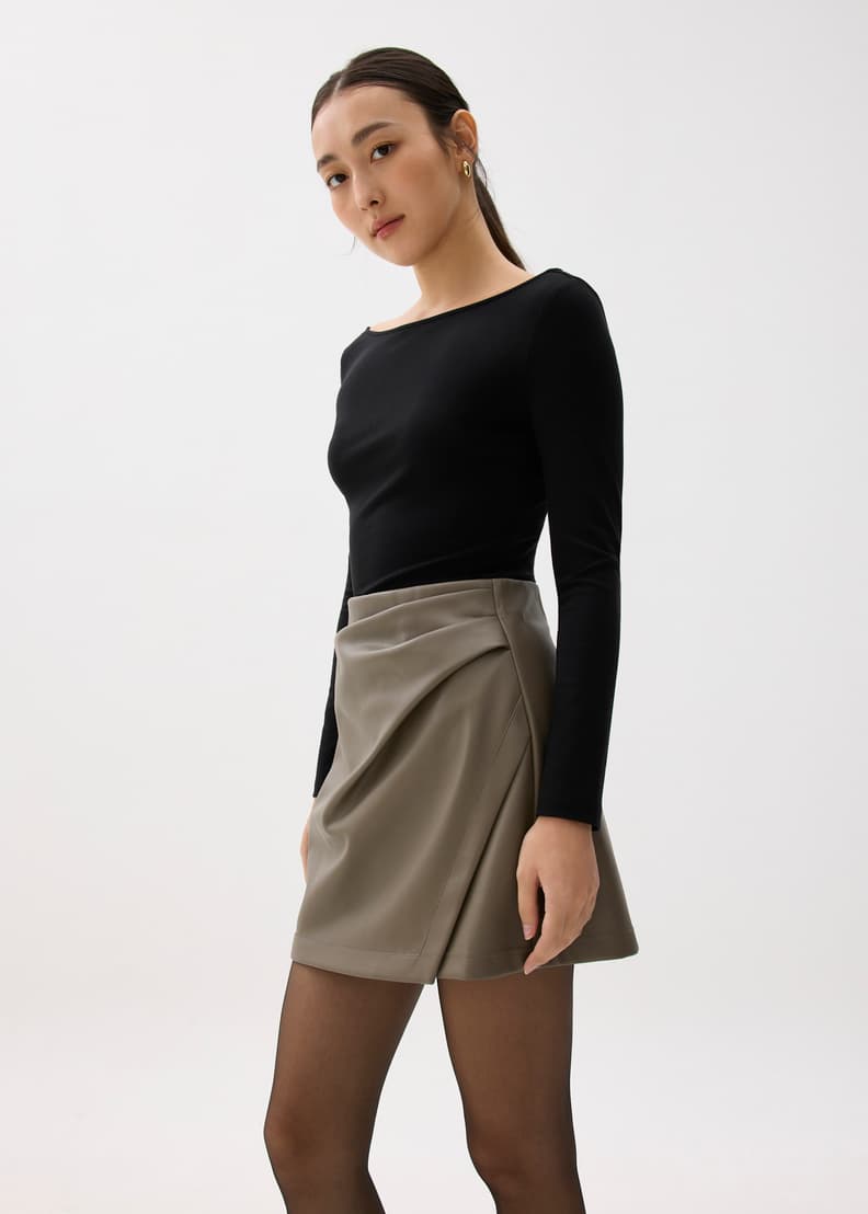 High Waist Vegan Leather A-line Mini Skirt | Love, Bonito HK