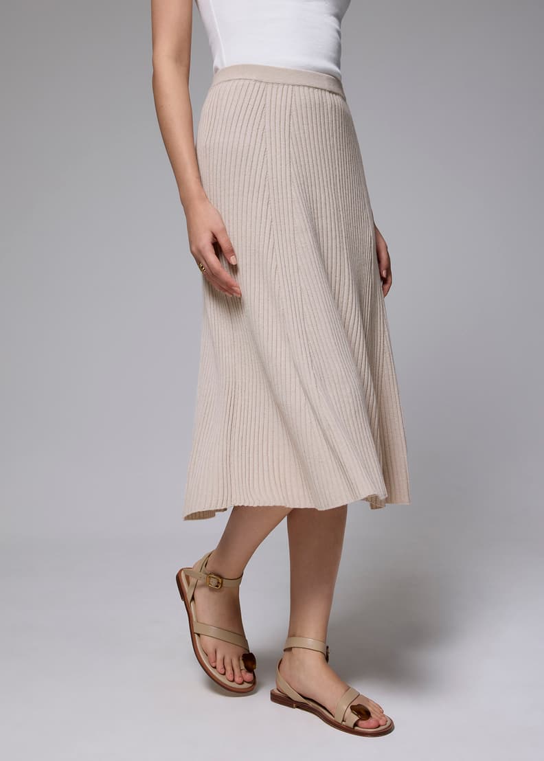 Elastic Ribbed Knit Flare Midi Skirt | Love, Bonito SG