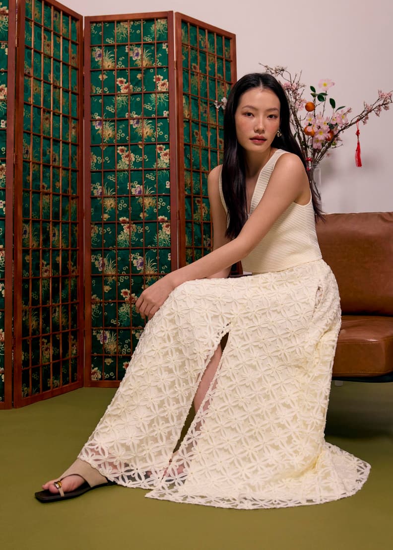Lace High Waist Flare Maxi Skirt | Love, Bonito SG