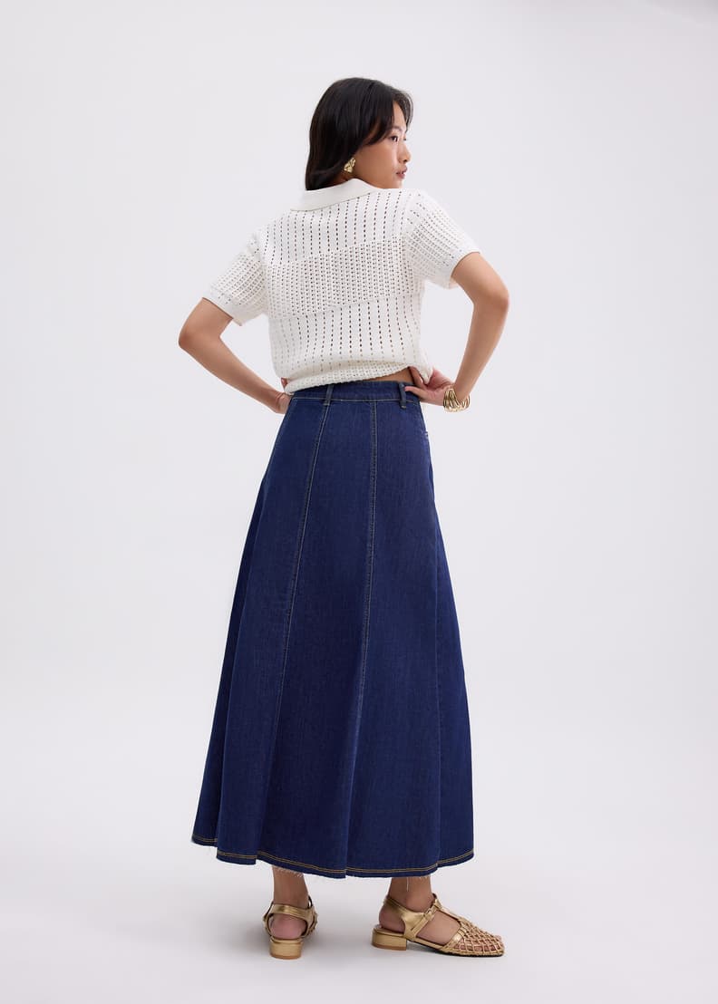 Denim Panelled A-line Skirt | Love, Bonito US