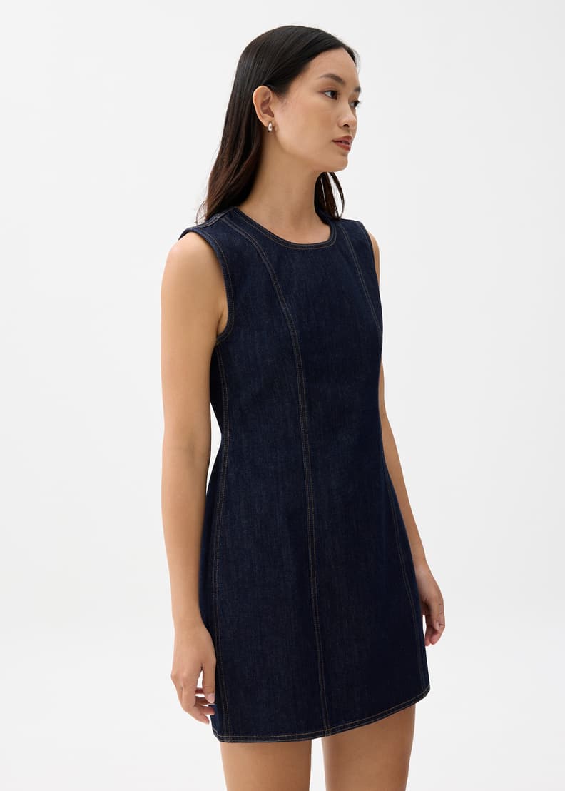 Denim Round Neck Shift Mini Dress | Love, Bonito HK