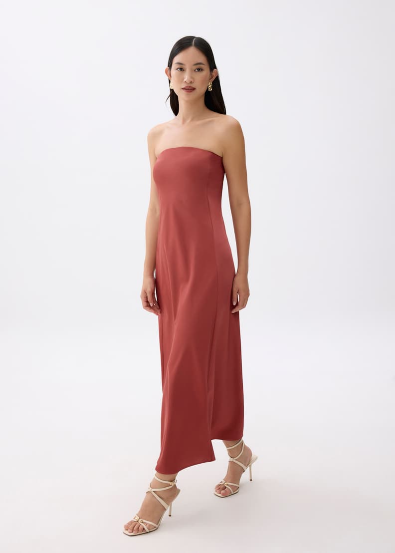 Padded Satin Tube Maxi Dress | Love, Bonito HK
