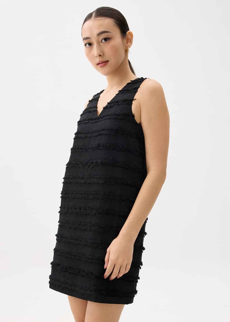 V-neck Fray Shift Mini Dress | Love, Bonito HK