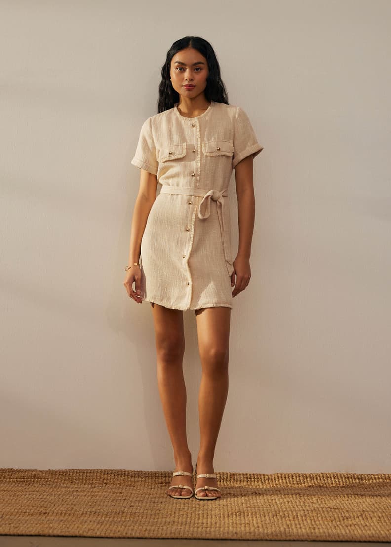 Tweed Belted Button Down Shift Dress | Love, Bonito US