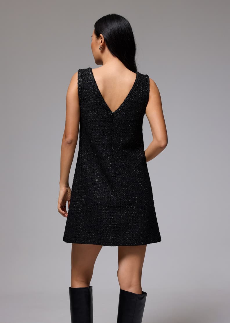 Metallic Tweed V-neck Shift Mini Dress | Love, Bonito SG