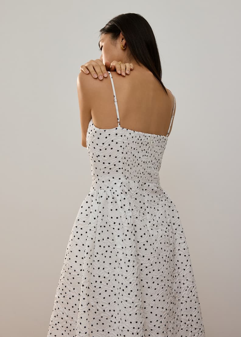 Padded Crinkled Polka Dot Sweetheart Fit & Flare Midaxi
