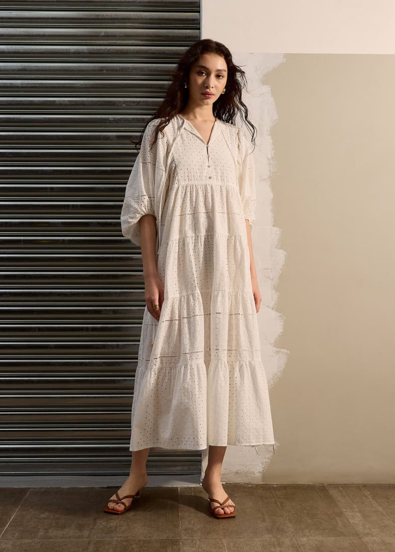 Broderie Puff Sleeve Trapeze Maxi Dress | Love, Bonito US