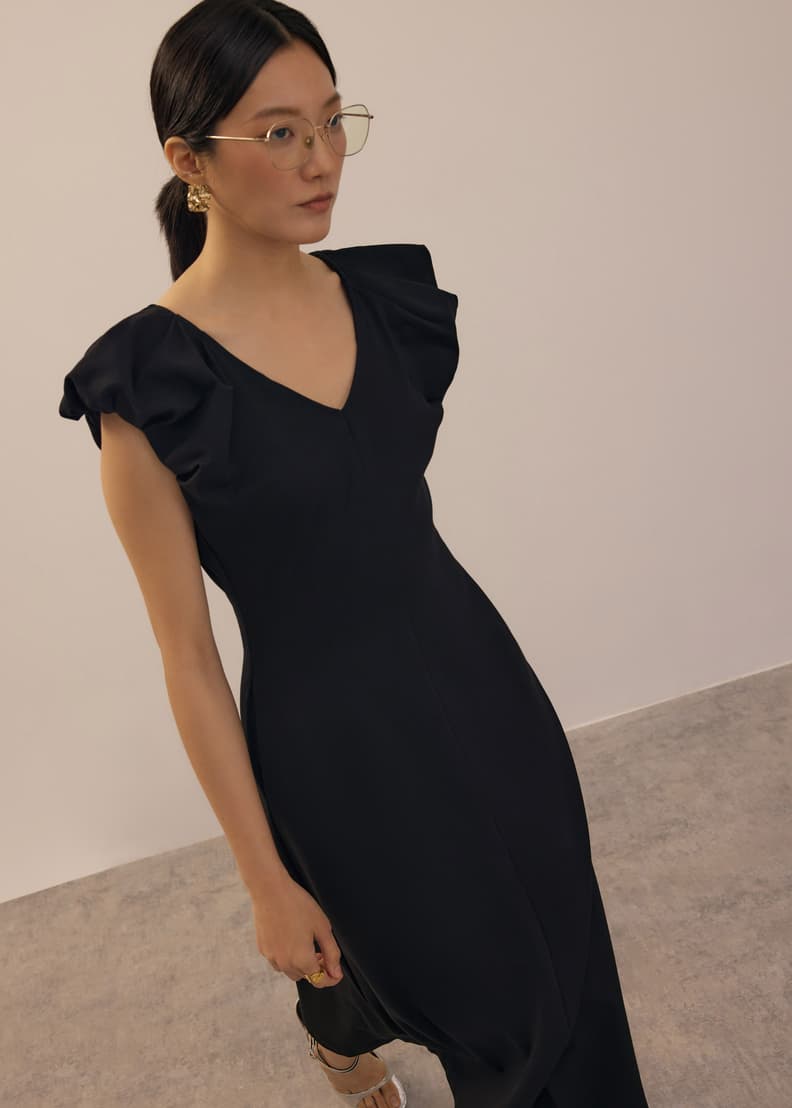 Jersey V-neck Fit & Flare Midi Dress | Love, Bonito HK