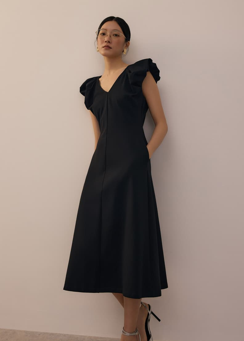 Jersey V-neck Fit & Flare Midi Dress | Love, Bonito HK