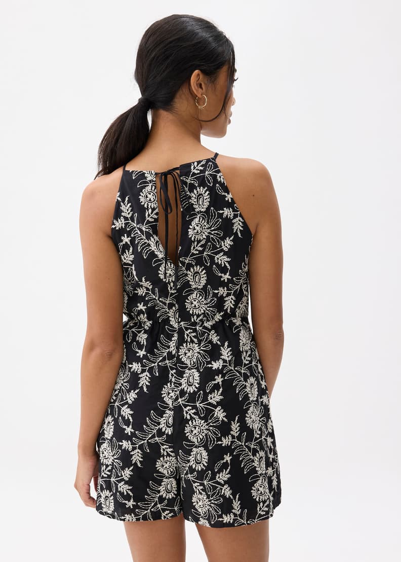 Floral Broderie Round Neck Romper | Love, Bonito US