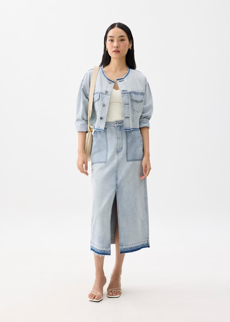 Cropped Fray Denim Jacket | Love, Bonito US