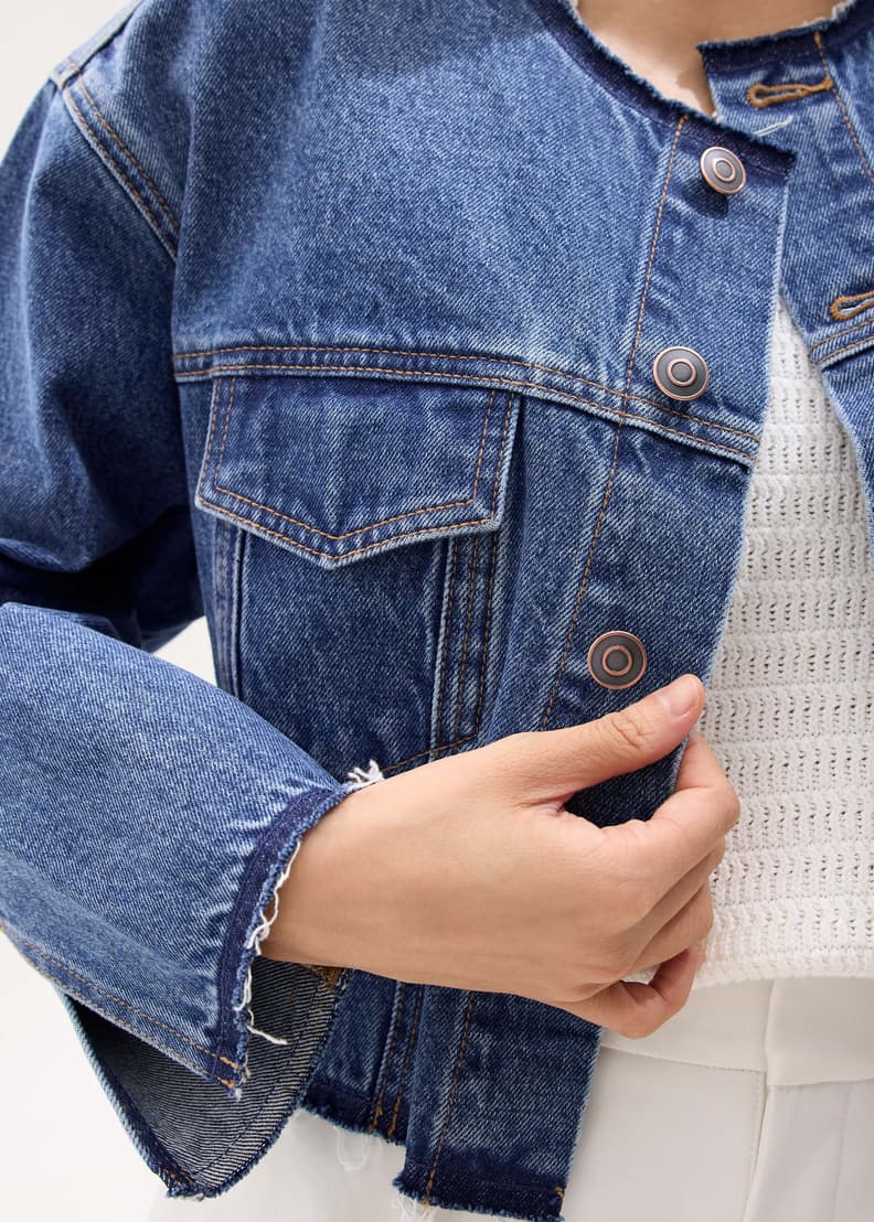 【HI FI FNK】Virgin Brushed Denim Jacket EP TCB Faith Spirit Discipline Embroidered Denim Jacket