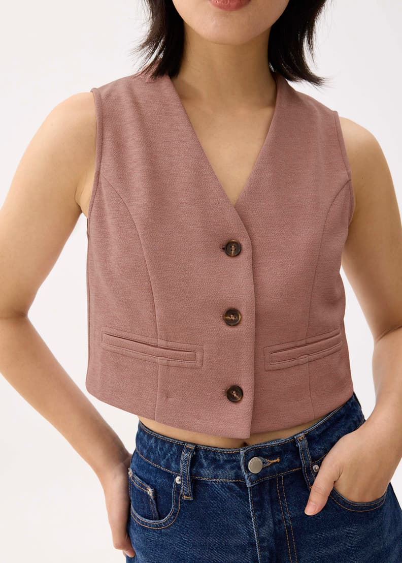 Cropped V-neck Button Down Vest | Love, Bonito US Cropped V-neck Button Down Vest | Love, Bonito US