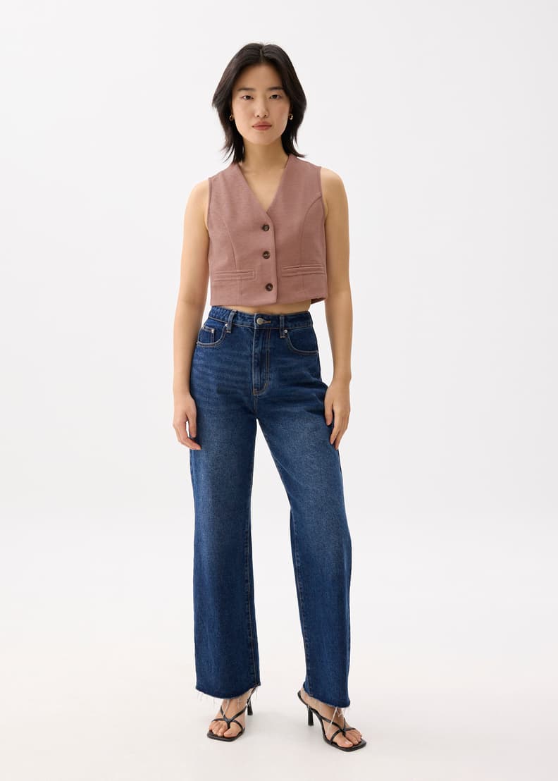 Cropped V-neck Button Down Vest | Love, Bonito US Cropped V-neck Button Down Vest | Love, Bonito US