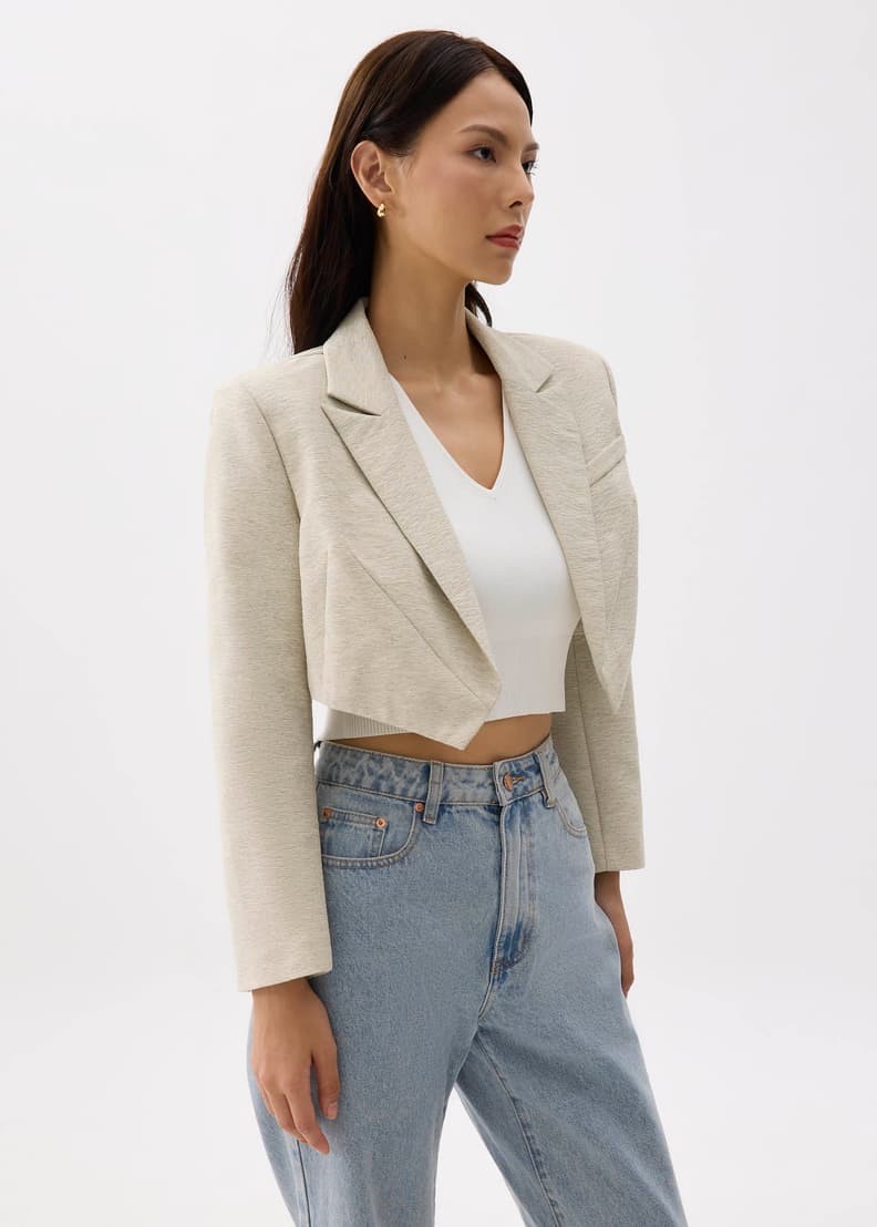アウターその他 [MATINKIM]matte coating crop blusher in ivory Manhattan Crop Jacket - Blush | FEATHER JACKETS | bubish