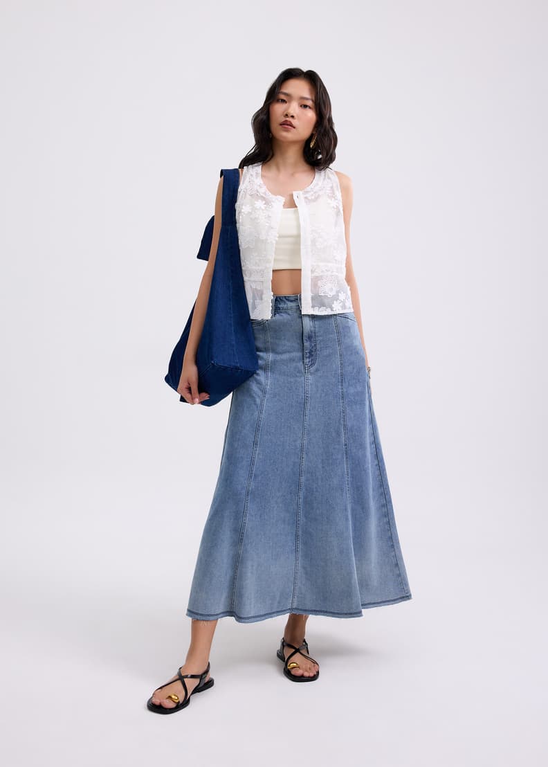 Lace Embroidery Boxy Crop Vest | Love, Bonito ID