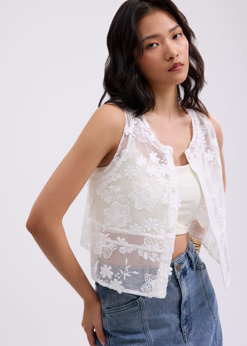 Lace Embroidery Boxy Crop Vest | Love, Bonito SG