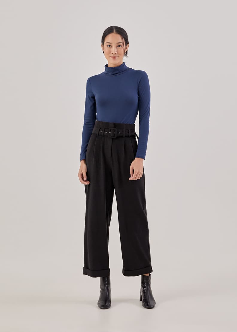 Zara black belted trousers deals