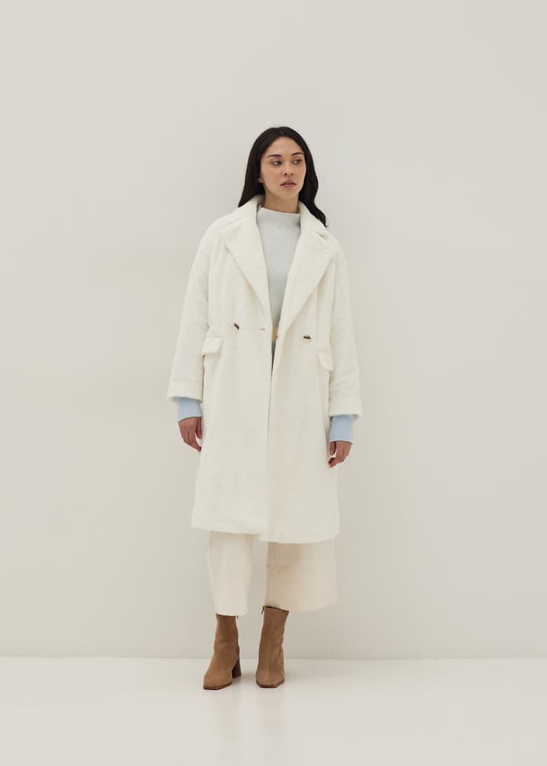 White longline fur coat top