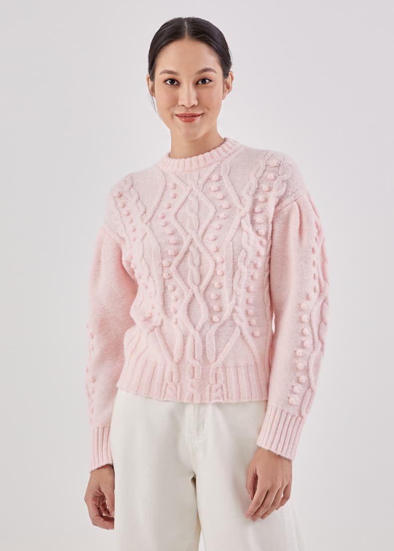 Buy Rylie Cable Knit Puff Sleeve Jumper @ Love, Bonito Singapore | Shop  Women's Fashion Online | Love, Bonito SG