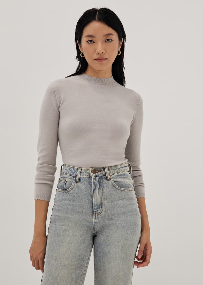 Annie Scallop Edge Mock Neck Top