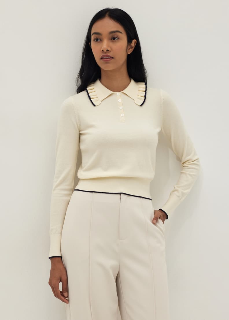 Betsy Ruffle Collar Knit Polo Top Love Bonito Philippines