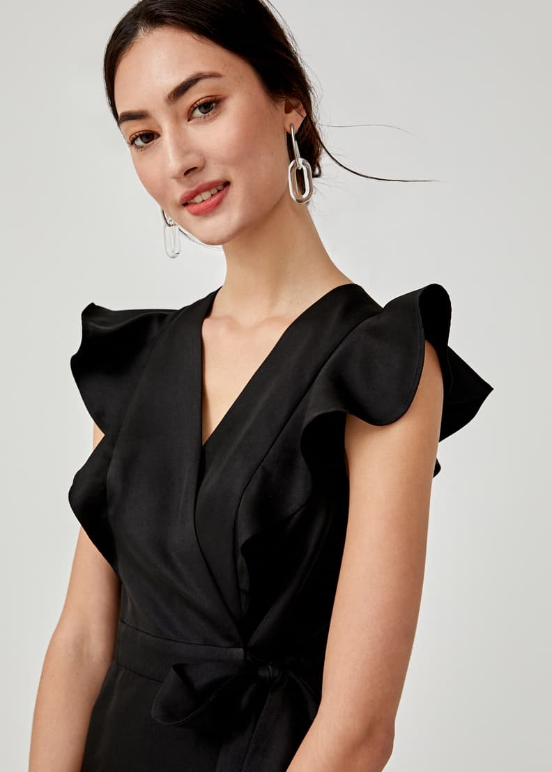 Ruffle sleeve wrap dress clearance