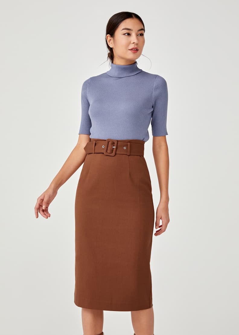 Belted pencil skirt best sale
