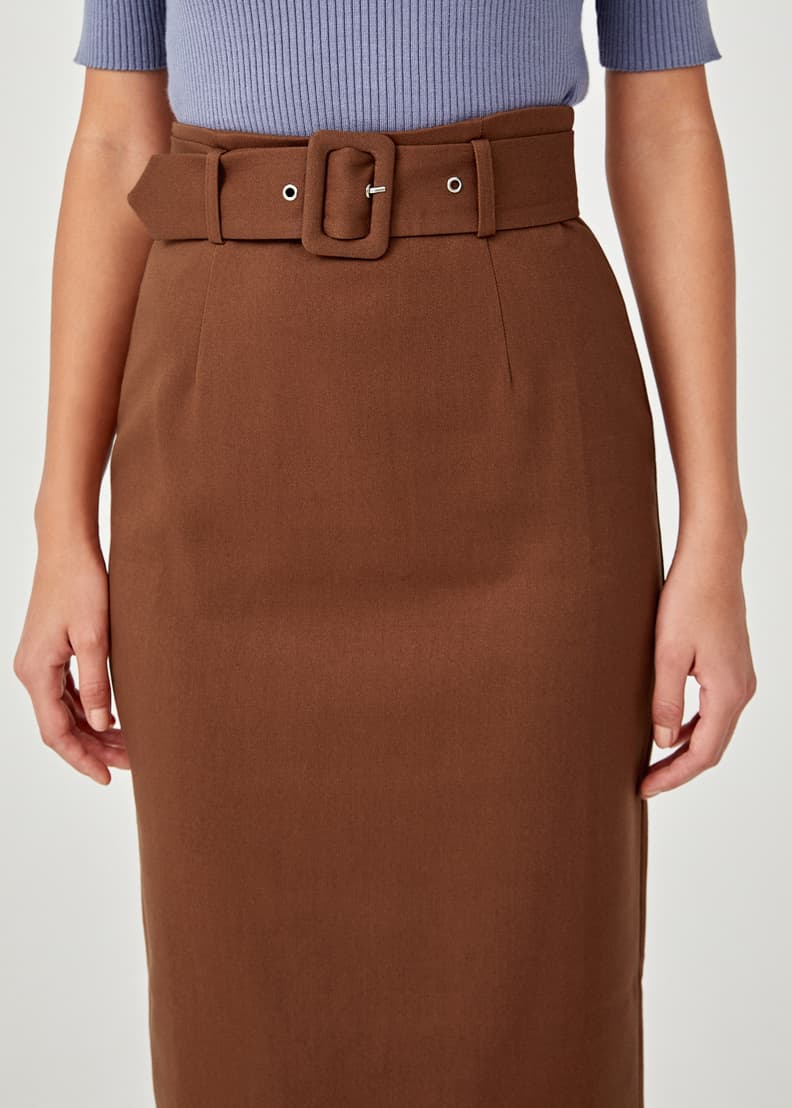 Brown belted 2025 pencil skirt