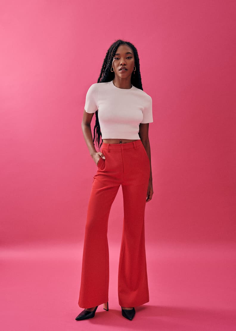 Red high waisted bell bottom pants deals