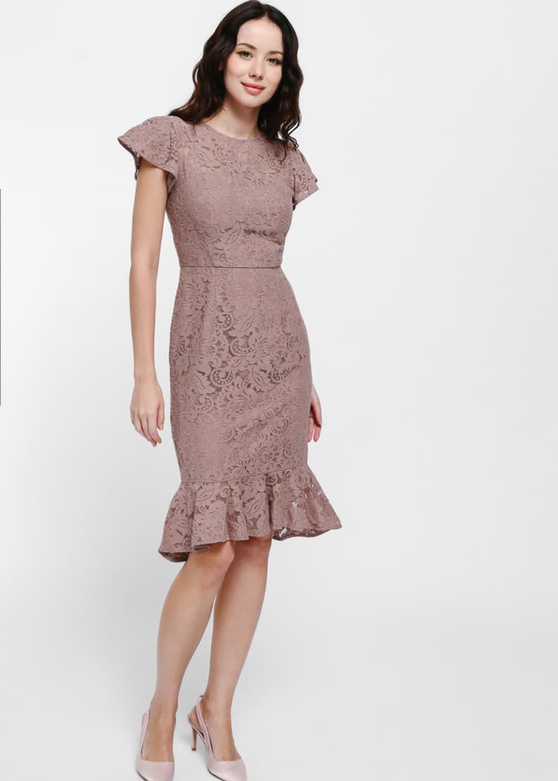 Rayne Ruffle Hem Lace Midi Dress