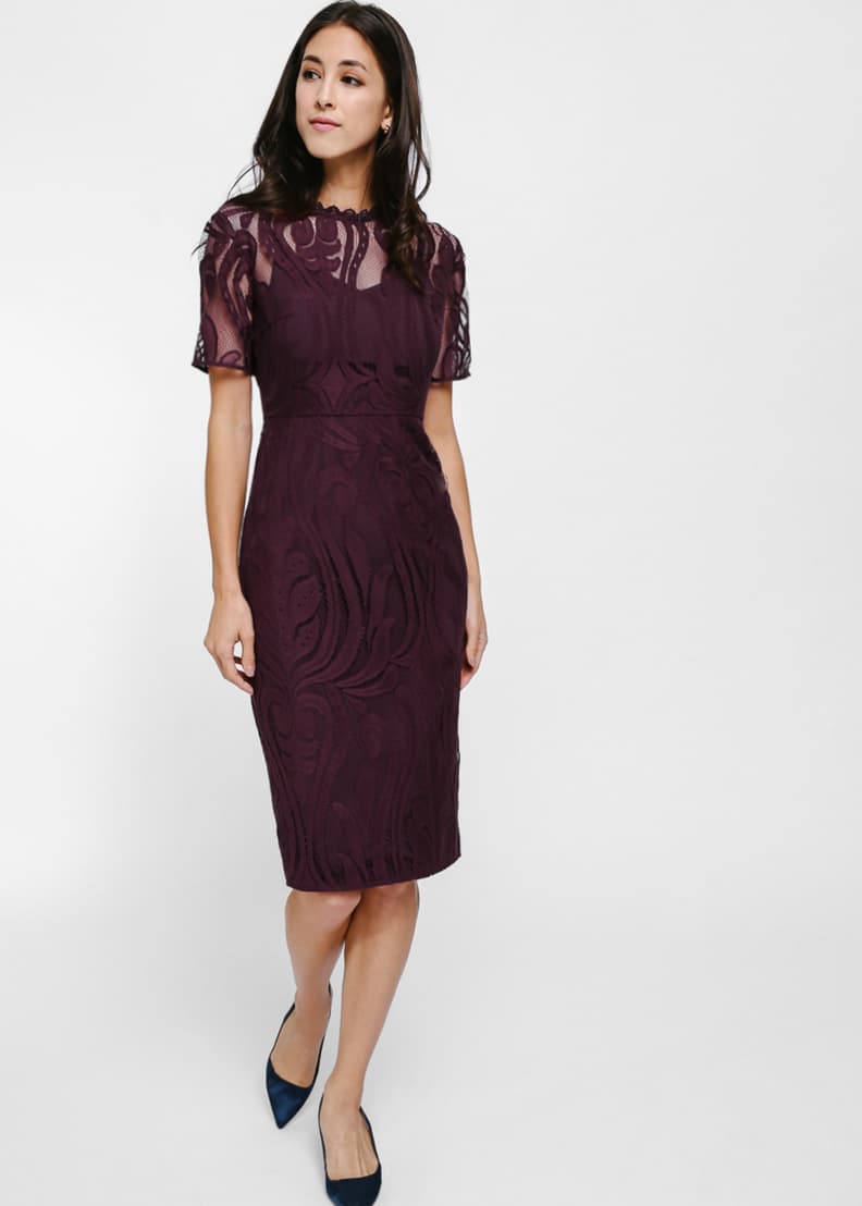 Purple lace hotsell sheath dress