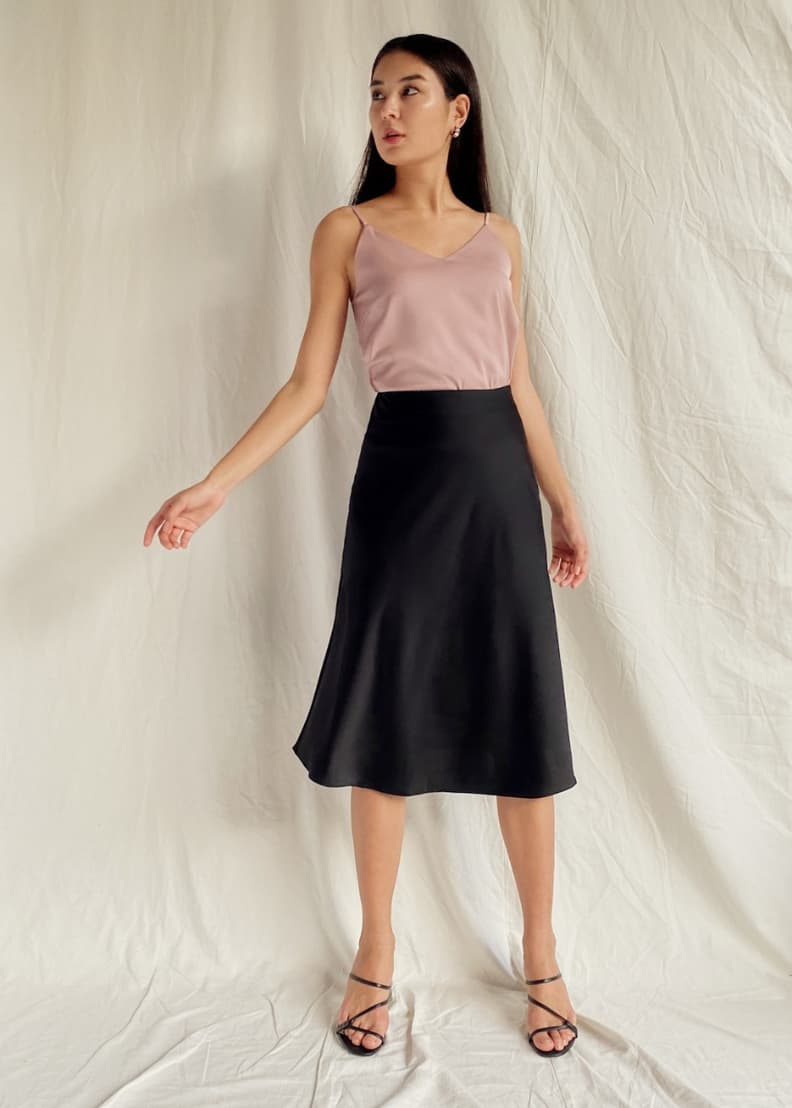 Silk midi outlet slip skirt